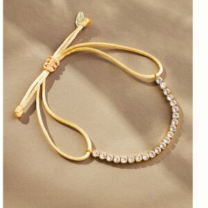 Anthropologie 14KT Plated Crystal Adjustable Cord Bracelet CZ NEW